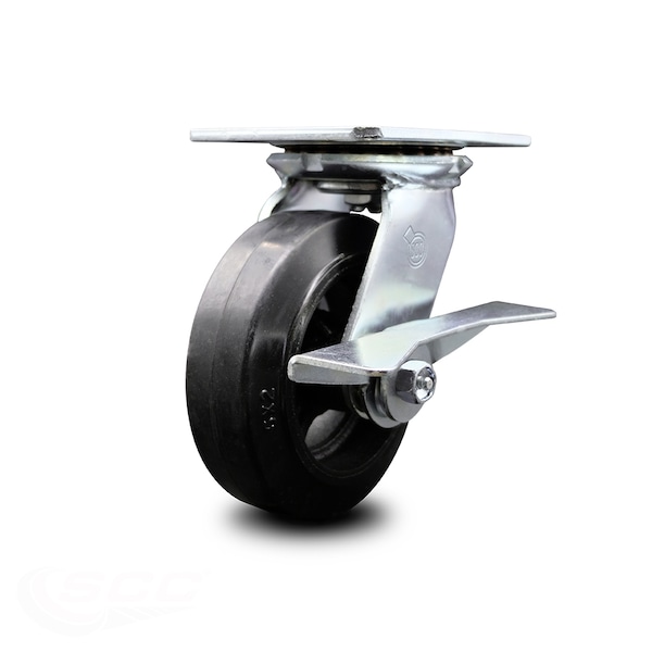 6 Inch Heavy Duty Rubber on Steel Caster with Ball Bearing and Brake SCC